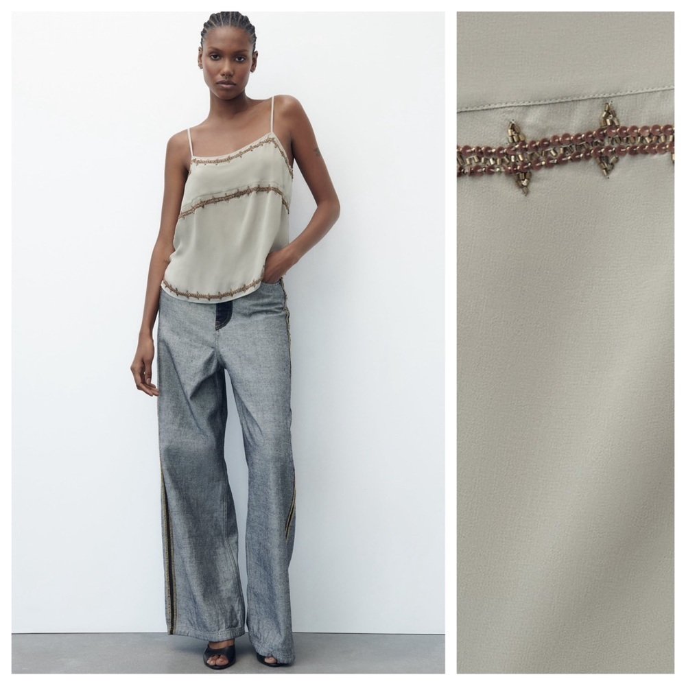 NWT. Zara Limited Edition Sage 100% Viscose Lingerie Style Top. Size S.